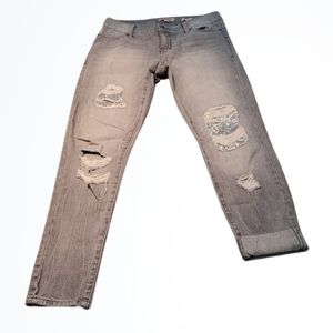 Juicy Couture Distressed Gray Skinny Sequin Embellished Jeans Size 2 Waist 26.5